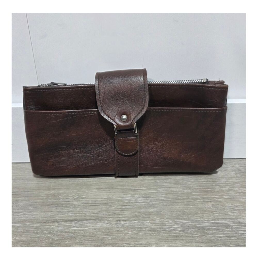 Amity Brown Faux Leather Vintage Clutch Purse Old Money Elevated